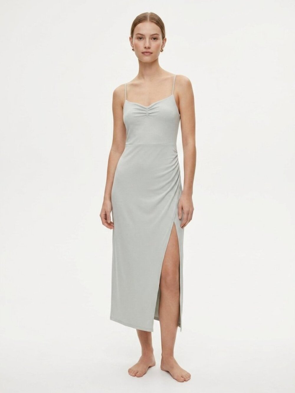 Wilfred Aritzia Riddle Midi Slip Dress Pale Sage Grey-Blue Sweetheart | Size L
